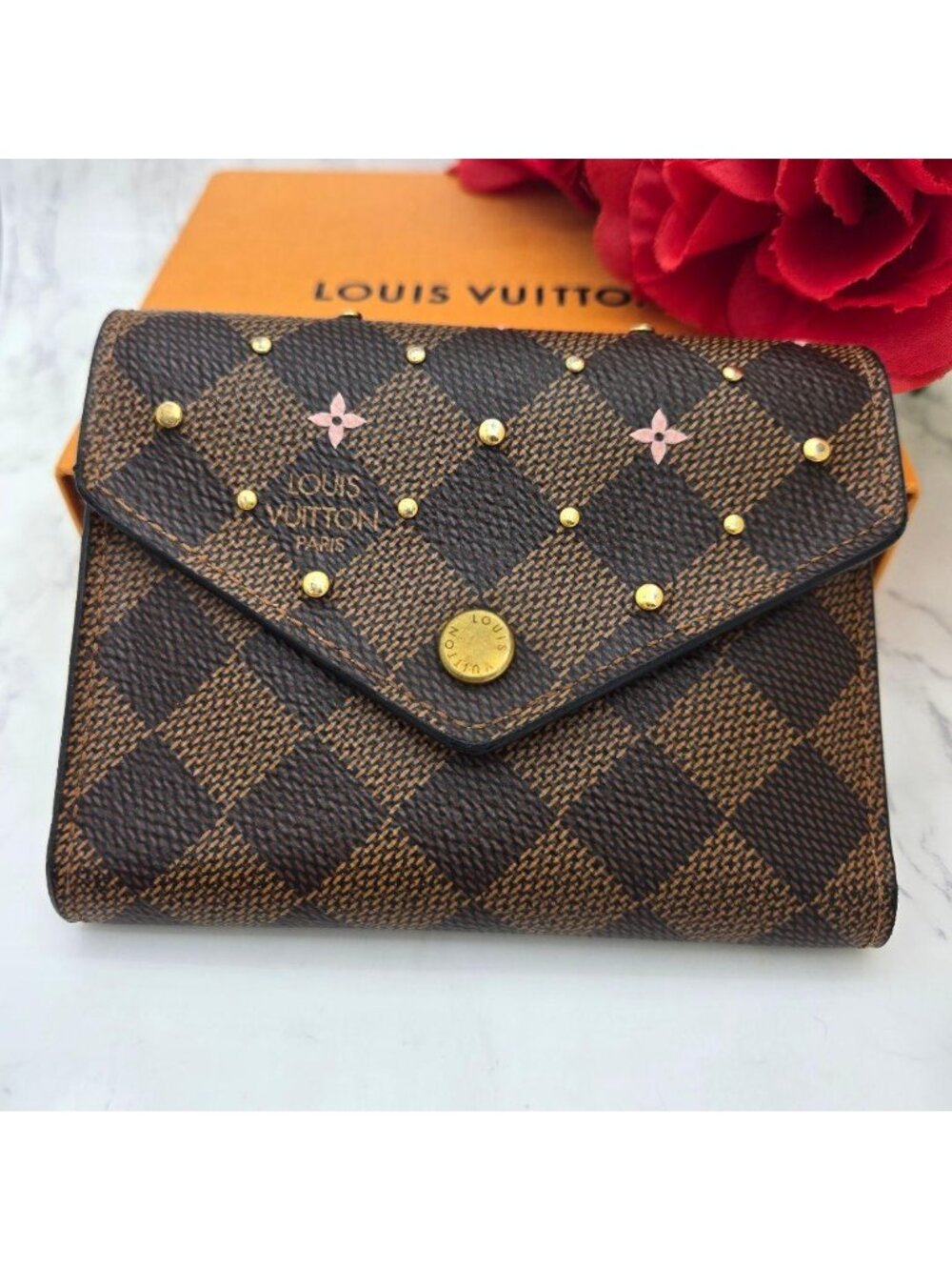 Louis Vuitton Portefeuille Victorine Damier Studs Fold Wallet